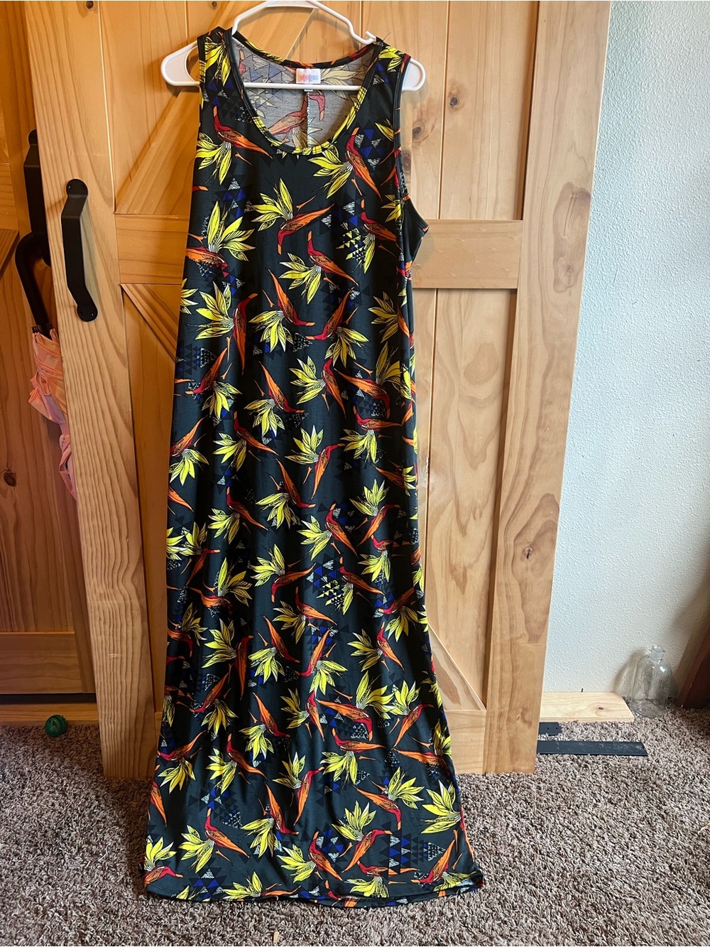 LuLaRoe Dani Multicolor Tropical Bird Print Maxi Tank Dress Size 2XL Summer Boho